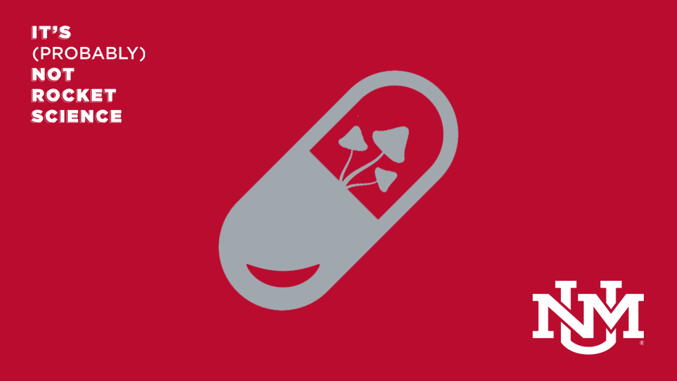 a medicinal pill with psychedelic mushroom shapes inside